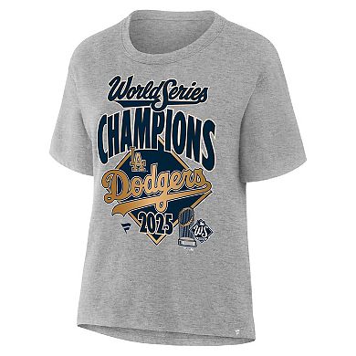 Women's Fanatics Heather Gray Los Angeles Dodgers 2025 World Series Champions Locker Room Replica T-Shirt