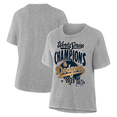 Women's Fanatics Heather Gray Los Angeles Dodgers 2025 World Series Champions Locker Room Replica T-Shirt