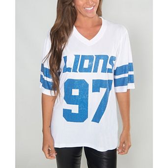 Women's Cuce Aidan Hutchinson White Detroit Lions Crystal V-Neck Tunic