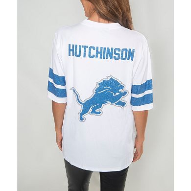 Women's Cuce Aidan Hutchinson White Detroit Lions Crystal V-Neck Tunic