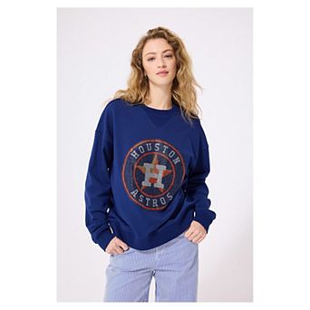 Women's Terez Navy Houston Astros Oversized Gemstone Logo Sweatshirt