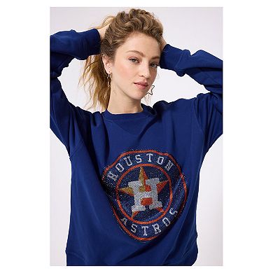 Women's Terez Navy Houston Astros Oversized Gemstone Logo Sweatshirt