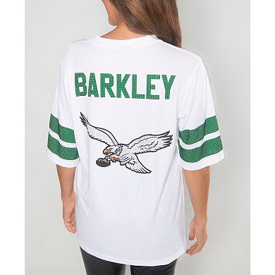Women's Cuce Saquon Barkley White Philadelphia Eagles Crystal V-Neck Tunic