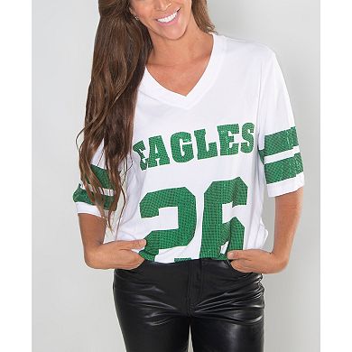 Women's Cuce Saquon Barkley White Philadelphia Eagles Crystal V-Neck Tunic