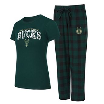 Women's Concepts Sport Hunter Green/Black Milwaukee Bucks Avondale T-Shirt & Pants Flannel PJ Set