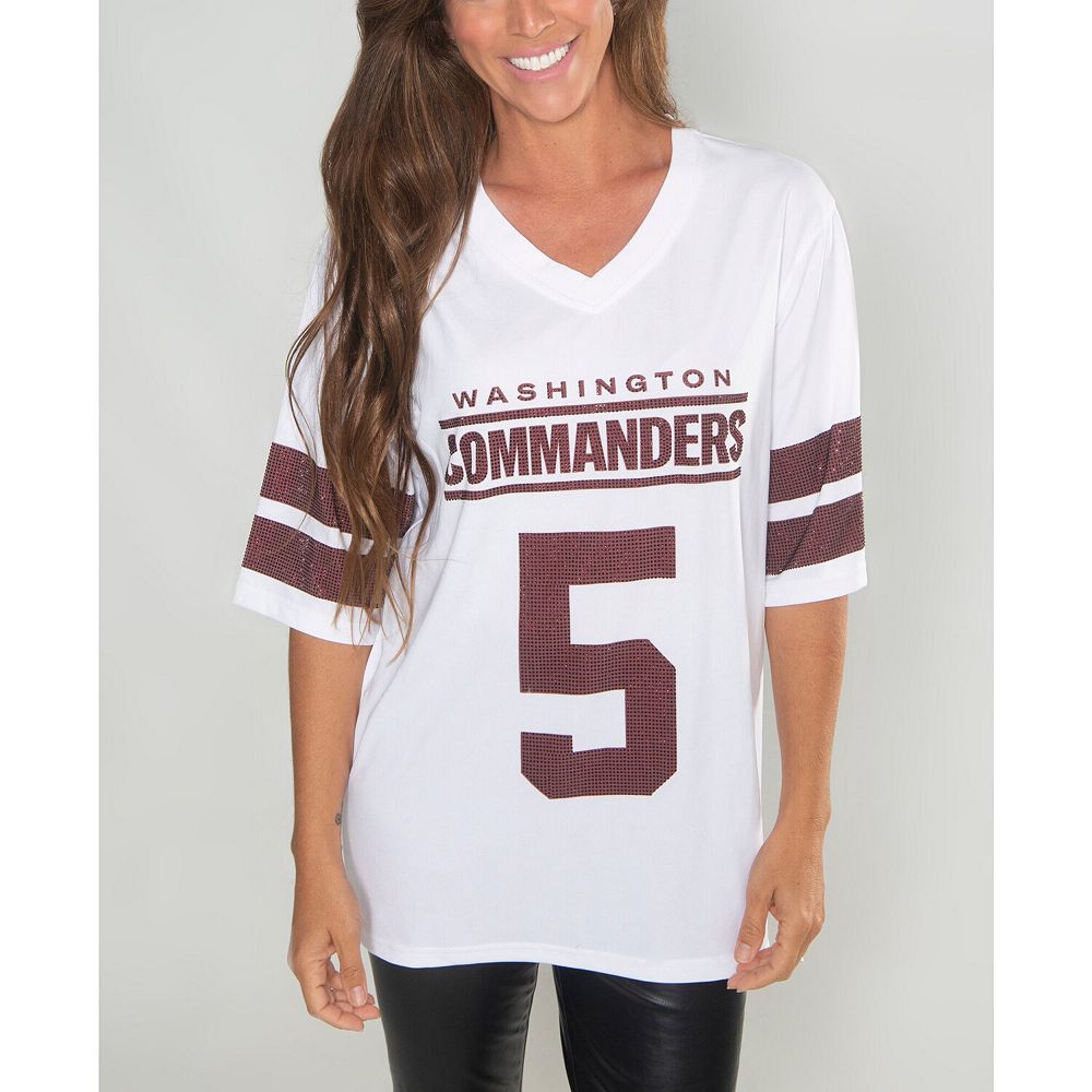Women's Cuce Jayden Daniels White Washington Commanders Crystal V-Neck ...