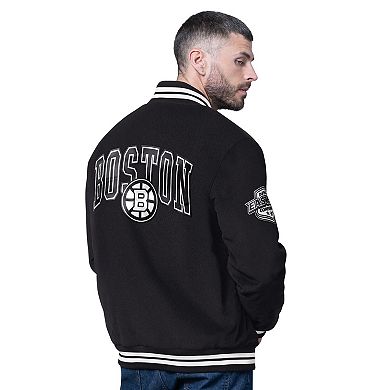Men's Starter Black Boston Bruins Blackout Corduroy Full-Snap Varsity Jacket