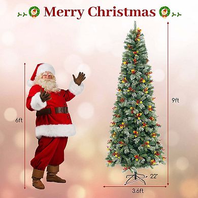 Costway 5/7.5/9 FT Artificial Xmas Tree with 453/1096/1416 Branch Tips Warm White LED Lights
