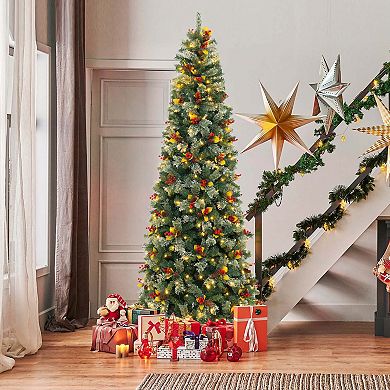 Costway 5/7.5/9 FT Artificial Xmas Tree with 453/1096/1416 Branch Tips Warm White LED Lights