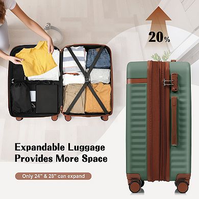 Merax Hardshell Luggage Sets 3 Piece Carry-on Suitcases with Spinner Wheels，Front Opening Design
