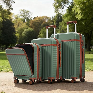 Merax Hardshell Luggage Sets 3 Piece Carry-on Suitcases with Spinner Wheels，Front Opening Design