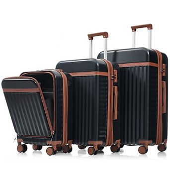 Merax Hardshell Luggage Sets 3 pc Carry-on Suitcases with Spinner Wheels，Front Opening Design
