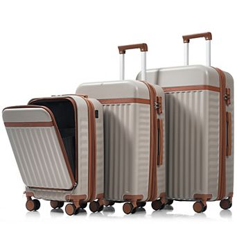 Merax Hardshell Luggage Sets 3 pc Carry-on Suitcases with Spinner Wheels，Front Opening Design