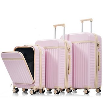 Merax Hardshell Luggage Sets 3 pc Carry-on Suitcases with Spinner Wheels，Front Opening Design