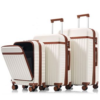 Merax Hardshell Luggage Sets 3 pc Carry-on Suitcases with Spinner Wheels，Front Opening Design