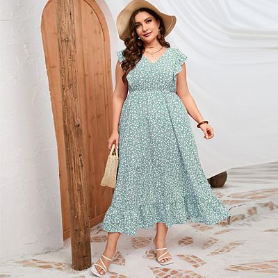 flounce hem maxi dress Pansy Scoop Neck Flounce Hem Maxi Dress Denim