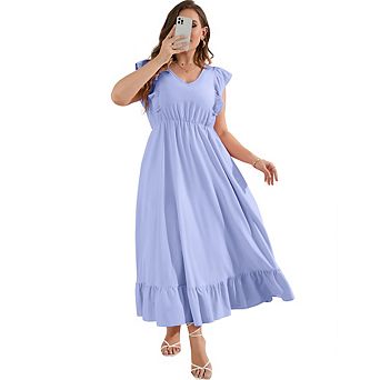 Plus Size Sleeveless Casual Summer Dress for Women Elegant Flounce Hem Flowy Maxi Dress with Pockets