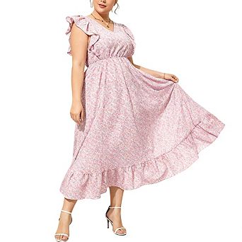 Plus Size Sleeveless Casual Summer Dress for Women Elegant Flounce Hem Flowy Maxi Dress with Pockets