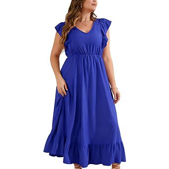 Plus Size Sleeveless Casual Summer Dress for Women Elegant Flounce Hem Flowy Maxi Dress with Pockets