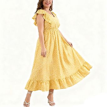 Plus Size Sleeveless Casual Summer Dress for Women Elegant Flounce Hem Flowy Maxi Dress with Pockets