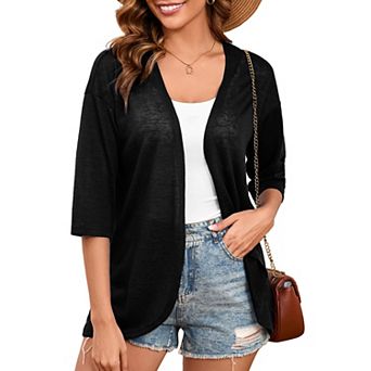 Women's Knit Open Front Long Sleeve Buttonless Casual Cardigan