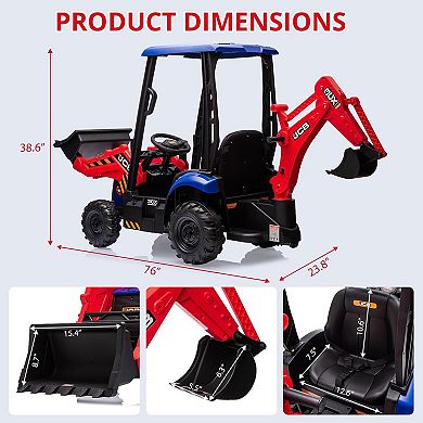 4-in-1 Transformable Kids Excavator, 12V Ride-On Toy with Remote Control, Front Loader & EVA Tires