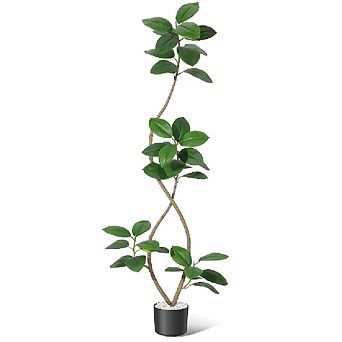 Artificial Rubber Tree in Sphere Resin Planter, Real Touch Tall Faux Floor Plant for Home Decor