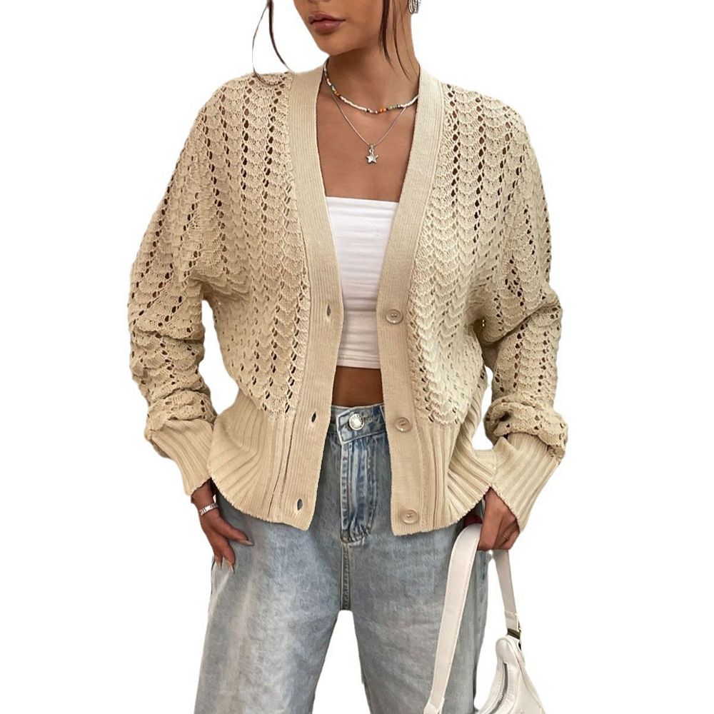Openwork Open-Front Long Sleeve Cardigan