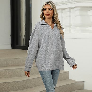 Women's Oversized Collared Hoodie Long Sleeve Casual Fall Winter Top with Front Pockets