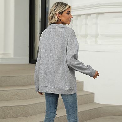 Women's Oversized Collared Hoodie Long Sleeve Casual Fall Winter Top with Front Pockets