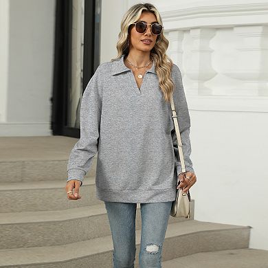 Women's Oversized Collared Hoodie Long Sleeve Casual Fall Winter Top with Front Pockets