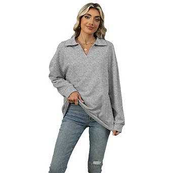 Women's Oversized Collared Hoodie Long Sleeve Casual Fall Winter Top with Front Pockets