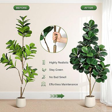 Artificial Fiddle Leaf Fig Tree, Realistic Faux Floor Plant in Planter for Indoor Home&Office Decor