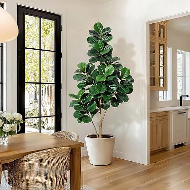 Artificial Fiddle Leaf Fig Tree, Realistic Faux Floor Plant in Planter for Indoor Home&Office Decor
