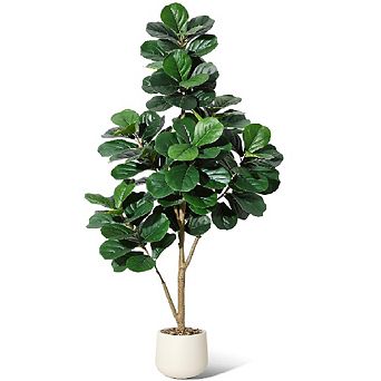 Artificial Fiddle Leaf Fig Tree, Realistic Faux Floor Plant in Planter for Indoor Home&Office Decor