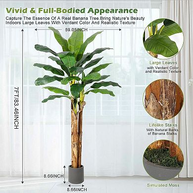 Artificial Banana Tree with Realistic Leaves in Gray Planter, Faux Plant for Home & Office Decor