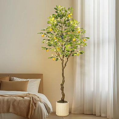 Artificial Lemon Tree with Lights, Faux Potted Plant with Realistic Lemons for Indoor Home/Office