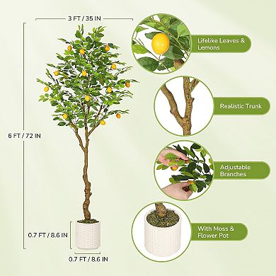 Artificial Lemon Tree with Lights, Faux Potted Plant with Realistic Lemons for Indoor Home/Office