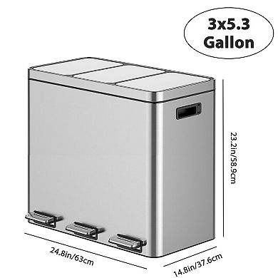 Fancihabor Set of 3 x 5.3 Gallon garbage cans for recycling and trash