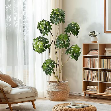 Artificial Schefflera Tree, Tall Faux Floor Plant in White Planter for Indoor Decor