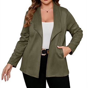 Plus Size Women's Suede Leather Jacket Long Sleeve Notched Lapel Blazer Style Coat