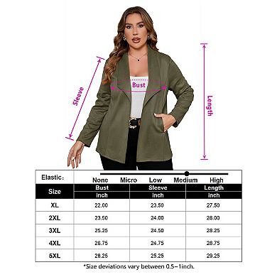Plus Size Women's Suede Leather Jacket Long Sleeve Notched Lapel Blazer Style Coat