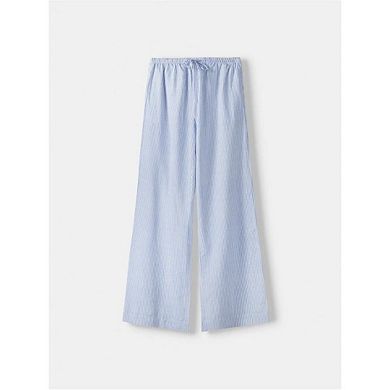 Women’s Striped Wide-Leg Linen Pants With Drawstring Waist And Slant Pockets