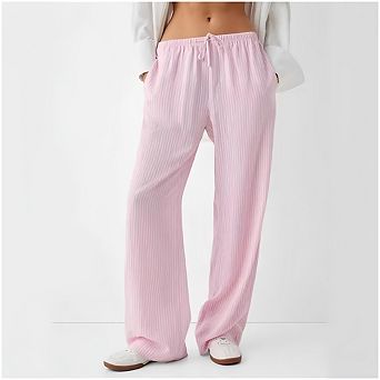 Women’s Striped Wide-Leg Linen Pants With Drawstring Waist And Slant Pockets