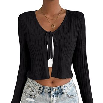 Women Belted Long Sleeve Cardigan Casual Solid Color Soft Knit Wrap Cover Up