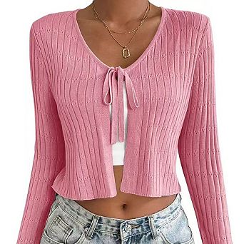 Women Belted Long Sleeve Cardigan Casual Solid Color Soft Knit Wrap Cover Up