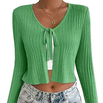 Women Belted Long Sleeve Cardigan Casual Solid Color Soft Knit Wrap Cover Up