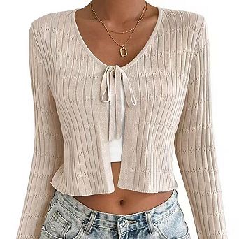 Women Belted Long Sleeve Cardigan Casual Solid Color Soft Knit Wrap Cover Up