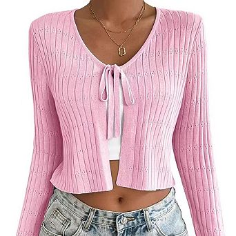 Women Belted Long Sleeve Cardigan Casual Solid Color Soft Knit Wrap Cover Up