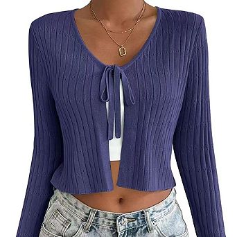 Women Belted Long Sleeve Cardigan Casual Solid Color Soft Knit Wrap Cover Up